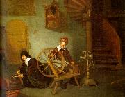 Quirijn van Brekelenkam Man Spinning and Woman Scraping Carrots oil painting reproduction